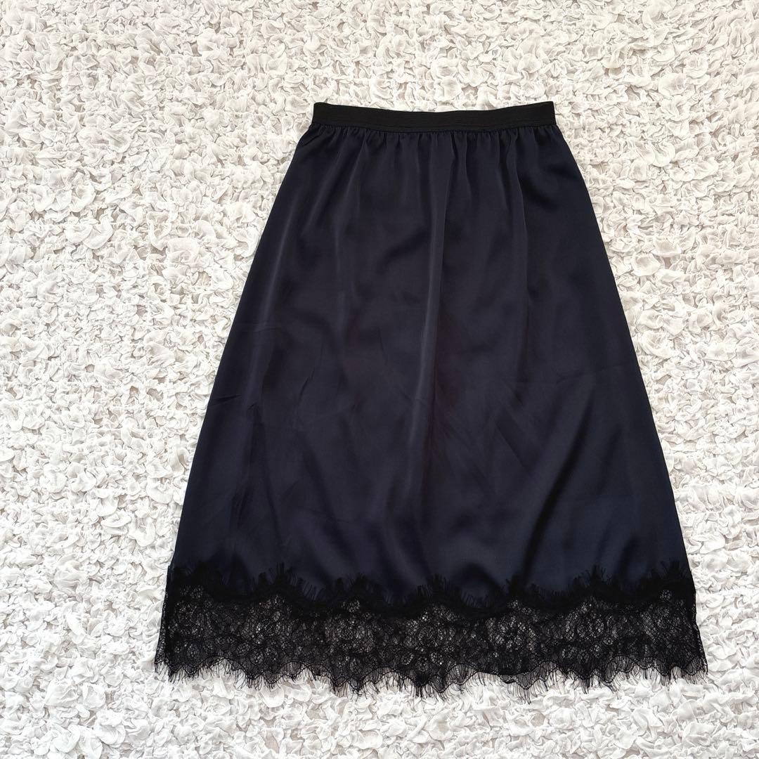 2025 machatt レースサテンスカート　ネイビー
