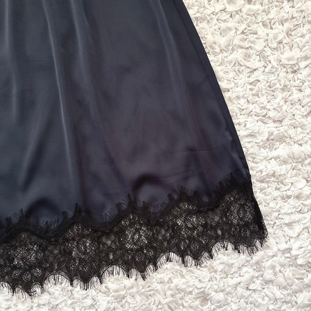 2025 machatt レースサテンスカート　ネイビー