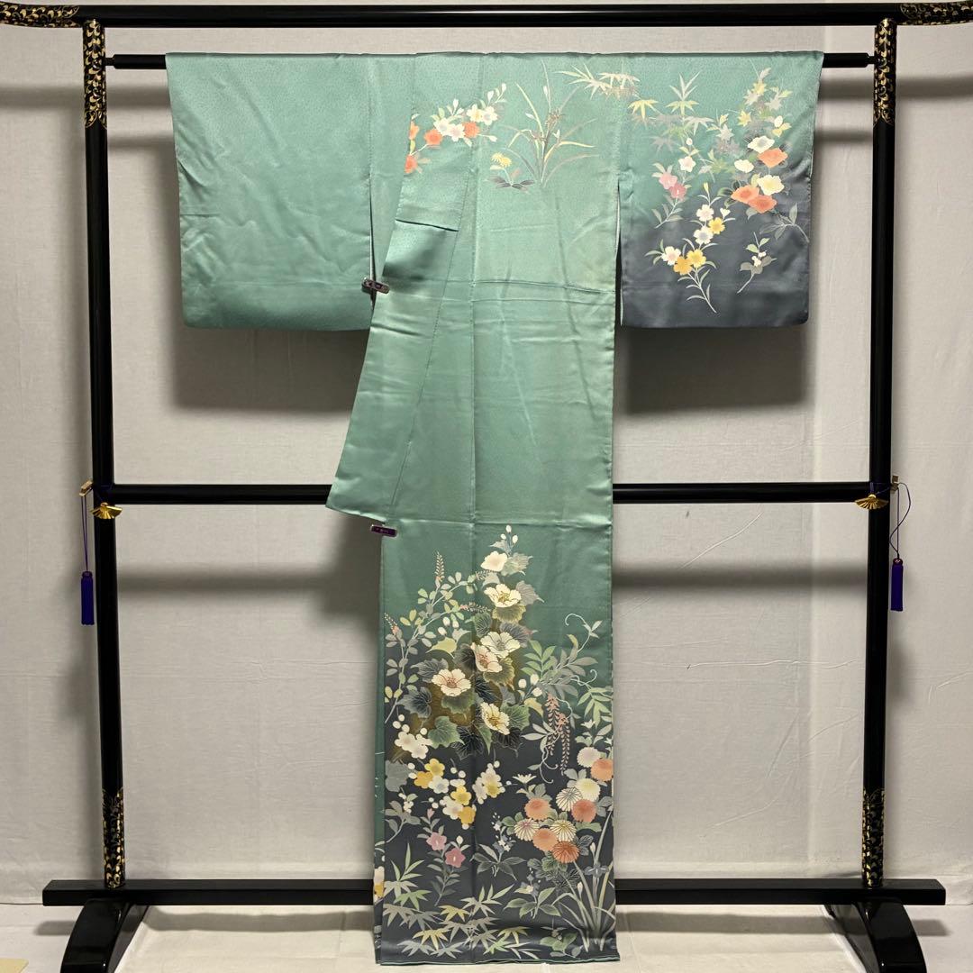 D30 訪問着 豪華花模様 一つ紋 正絹 着物 袷 極美品