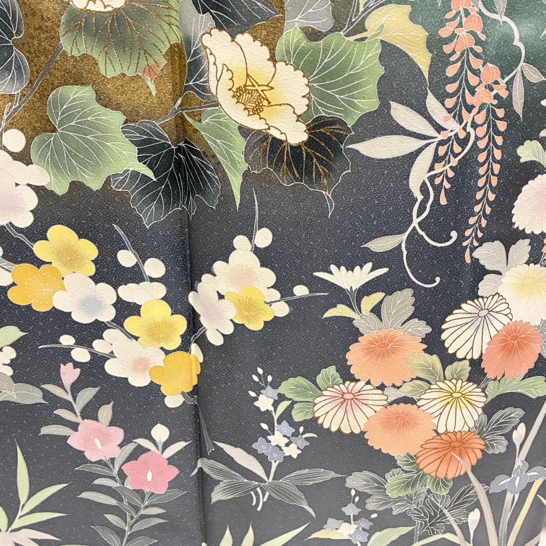 D30 訪問着 豪華花模様 一つ紋 正絹 着物 袷 極美品