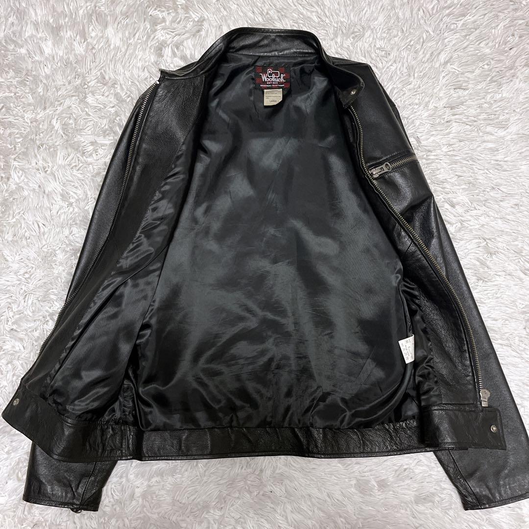 美品 Woolrich ウールリッチ レザージャケット 本革 シング ブラック