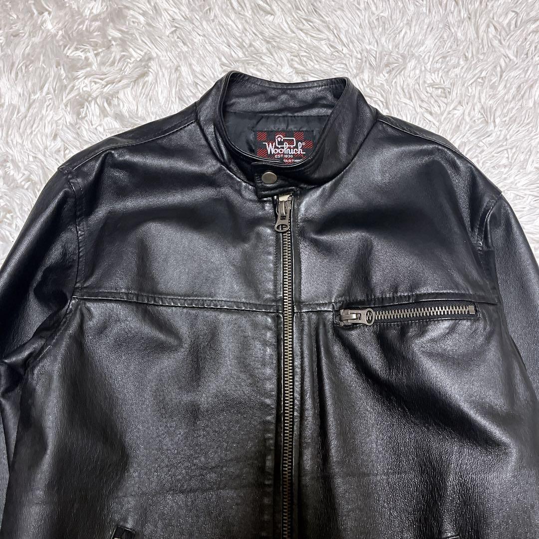 美品 Woolrich ウールリッチ レザージャケット 本革 シング ブラック