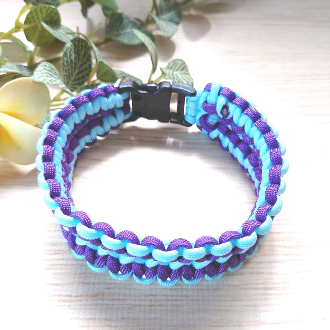 パラコード首輪❥太め❥中型犬　パープル×水色　№033
