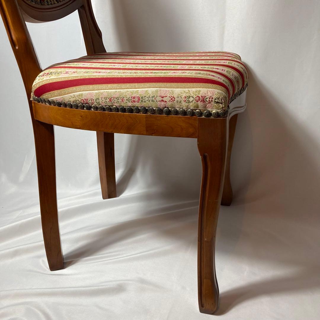 高級イタリア製❗️ダイニングチェア　ストライプ　アンティーク調　木製椅子