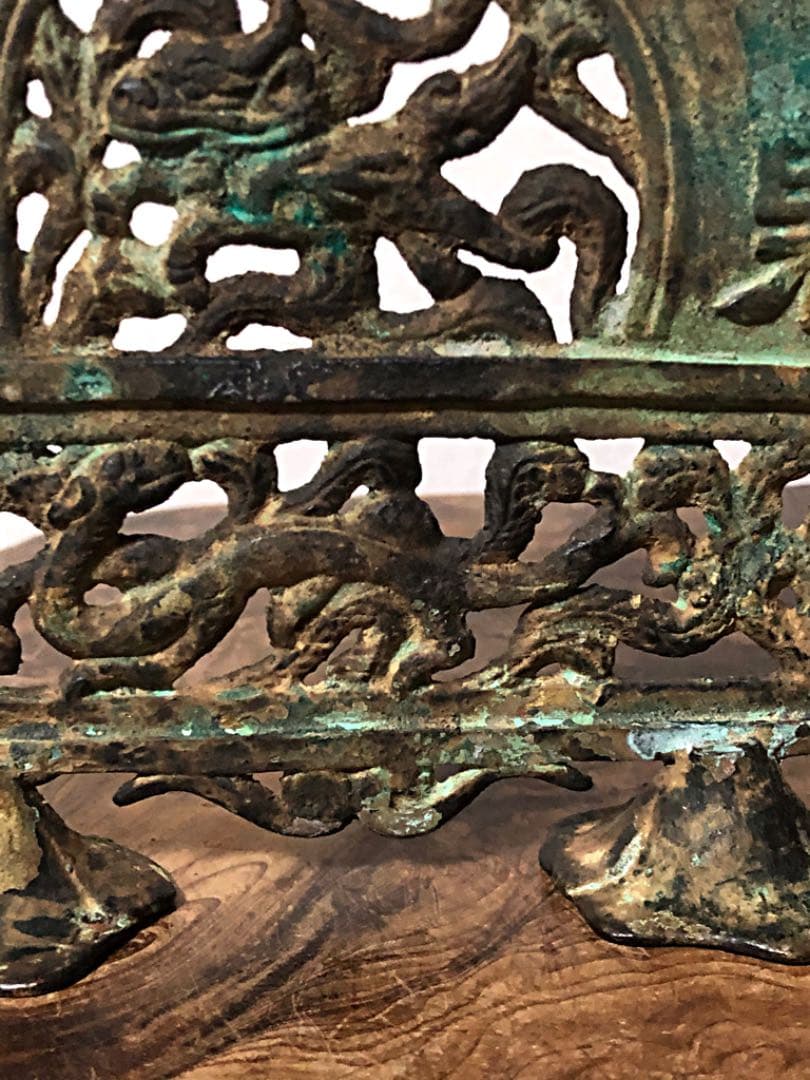 中国美術 獅子龍刻 古青銅 硯屏