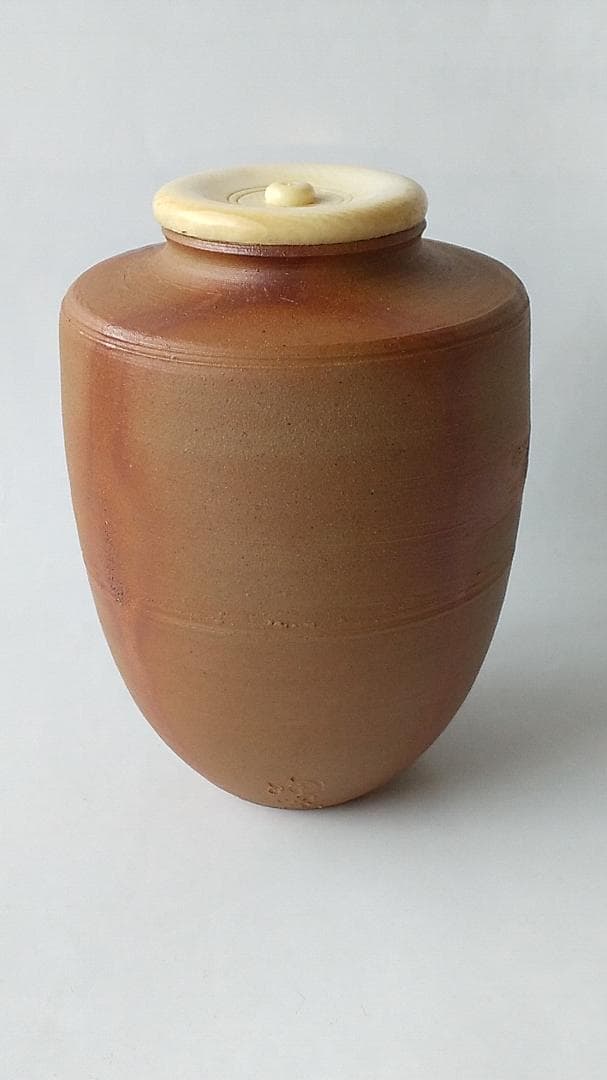 備前焼 火襷茶入 木村陶峰 作 仕覆 鹿文有栖川錦 茶道具 共箱 茶入 美品