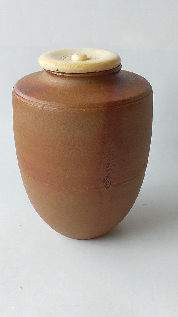 備前焼 火襷茶入 木村陶峰 作 仕覆 鹿文有栖川錦 茶道具 共箱 茶入 美品