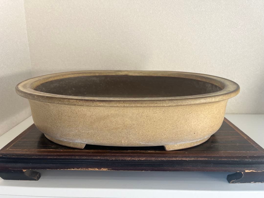 中国古盆器＜白交趾★時代乗り満点★発色抜群・希少、人気型・使い頃サイズ＞楕円