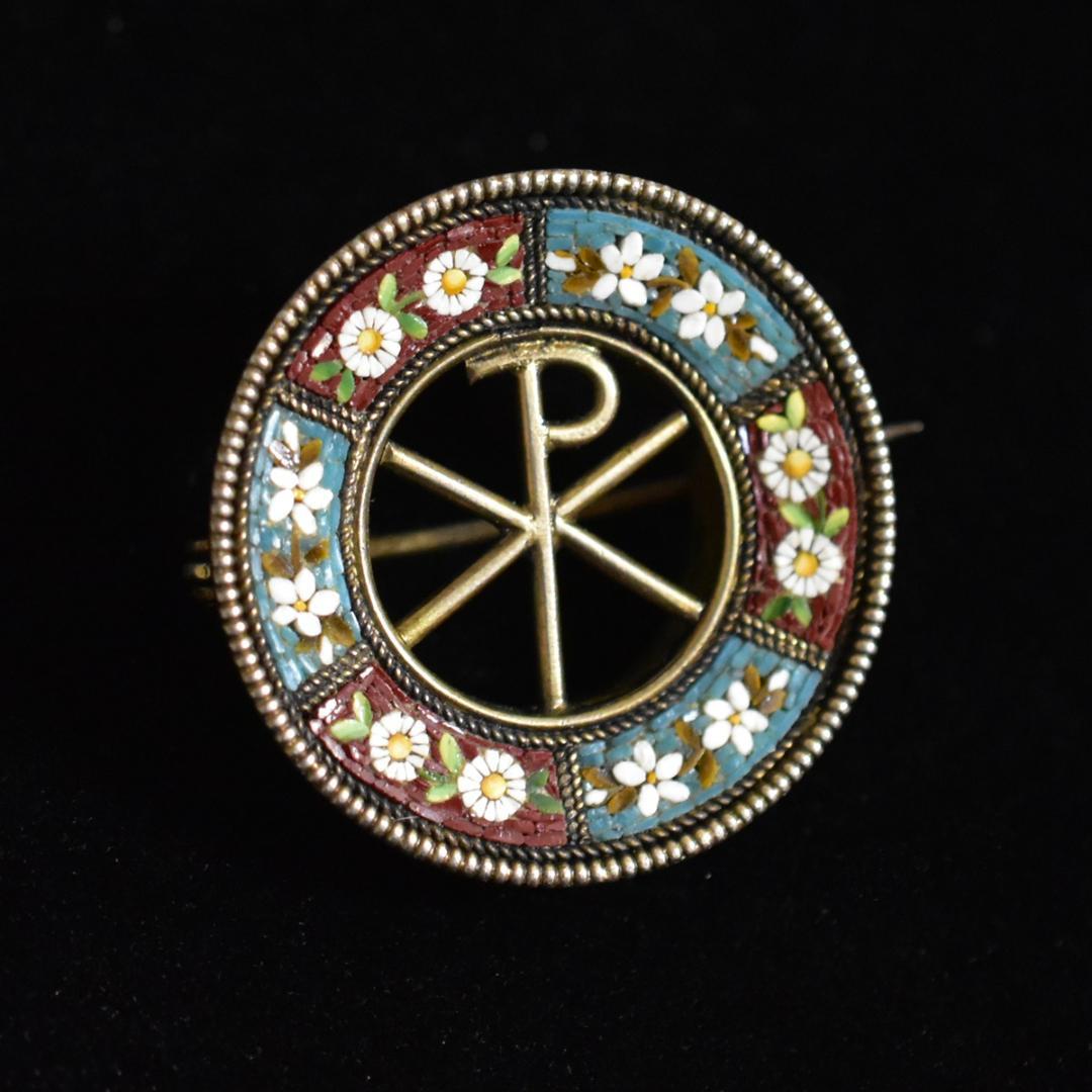 ロコ伊アンティーク XPのマイクロモザイクブローチ 完品