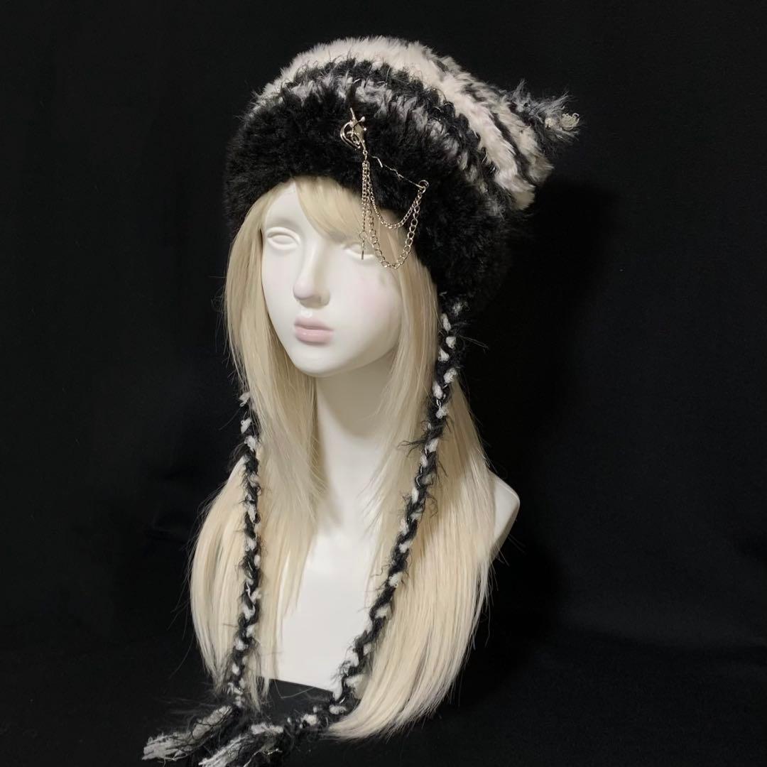 【Y】ボンネット バラクラバ ニット帽 編み物 ハンドメイド グランジ