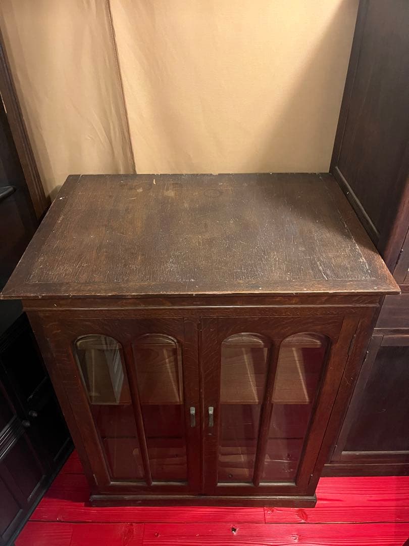 引き取り限定◼︎古いガラス扉付きキャビネットアンティークヴィンテージ店舗什器