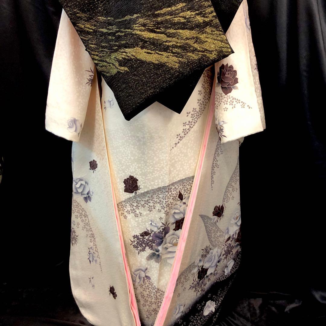 ■モノトーン系■白振袖■薔薇■正絹振袖フルセット■成人式■振袖一式