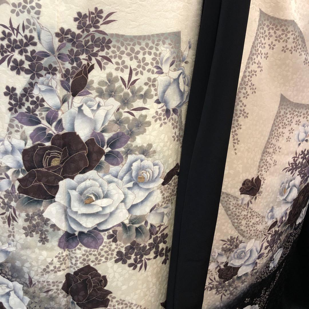 ■モノトーン系■白振袖■薔薇■正絹振袖フルセット■成人式■振袖一式