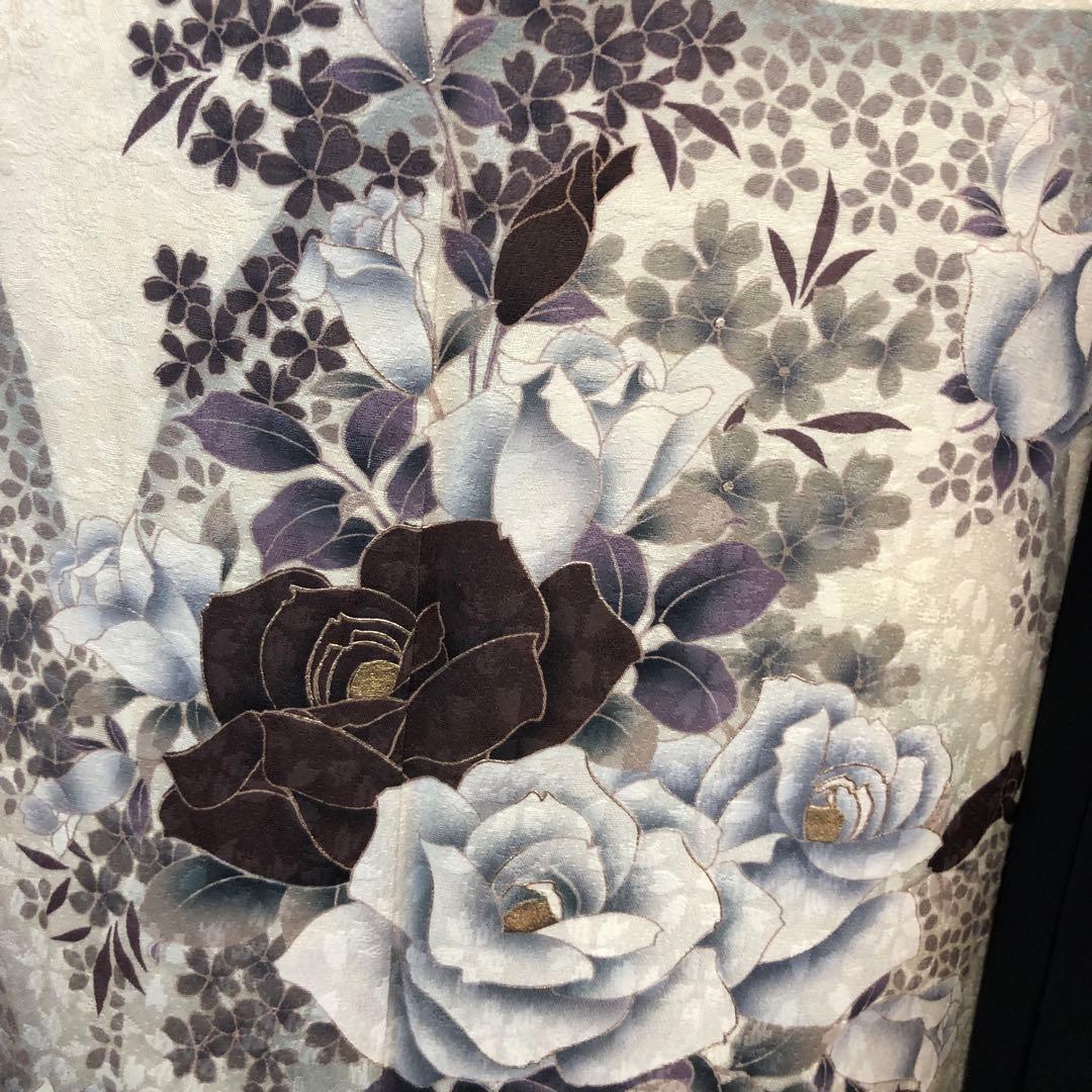 ■モノトーン系■白振袖■薔薇■正絹振袖フルセット■成人式■振袖一式