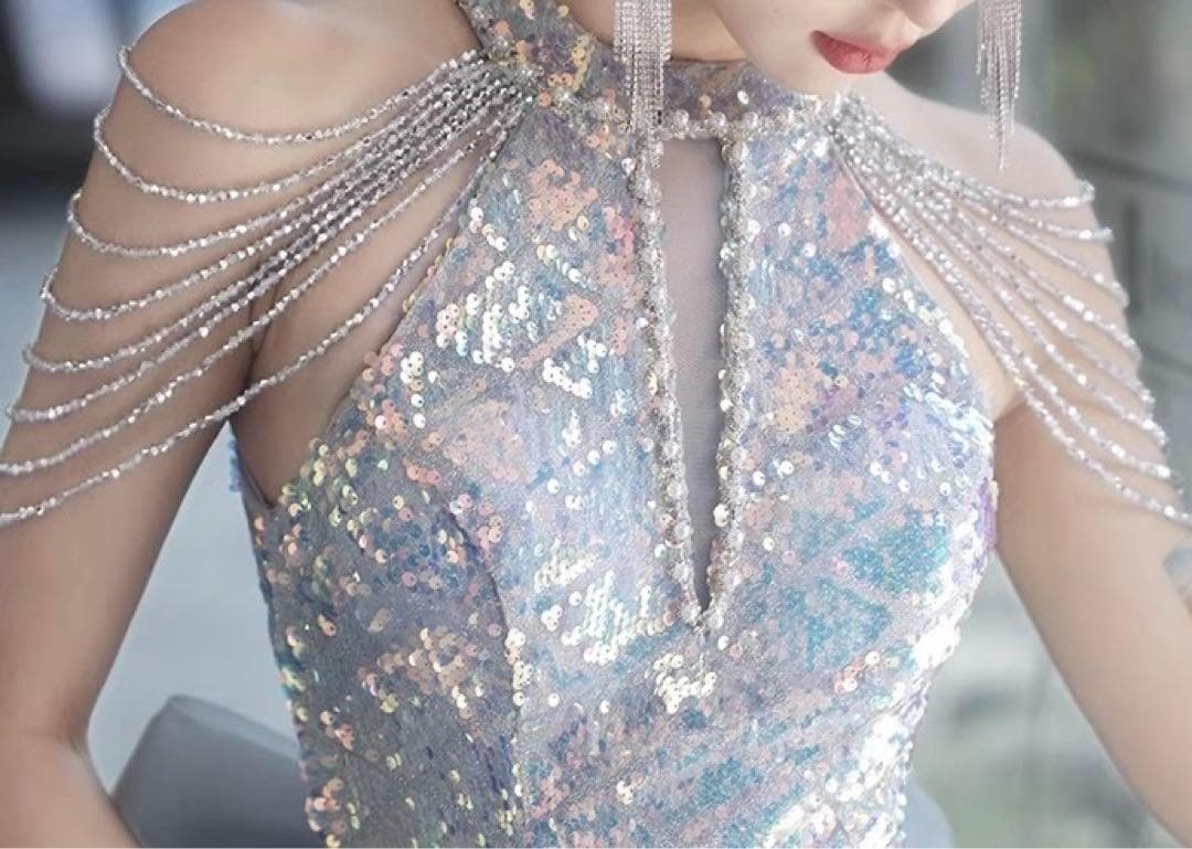 ゴージャス、パーティードレス、オーロラー、キラキラ、韓国、イブニングドレス、ラメ