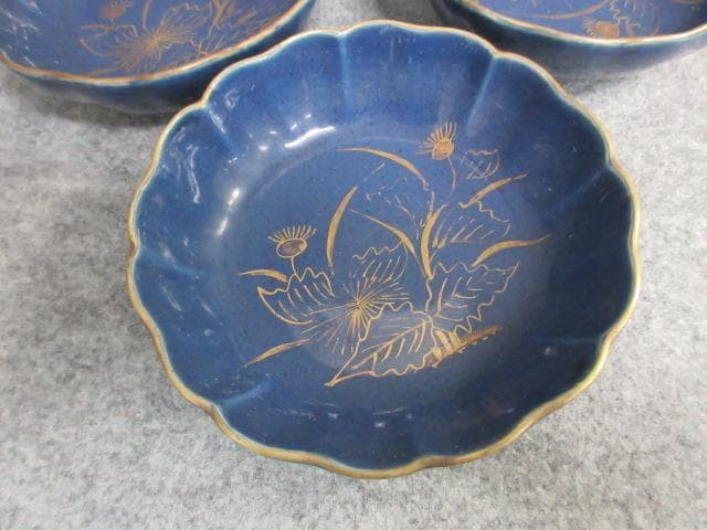 古伊万里瑠璃金彩あざみ図なます皿5枚 [B25909]