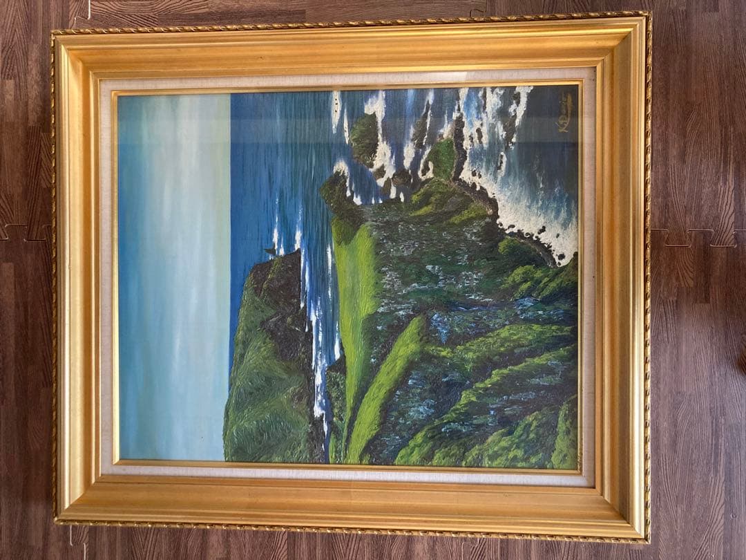 K. Danzig 油彩画 海岸風景 ゴールドフレーム