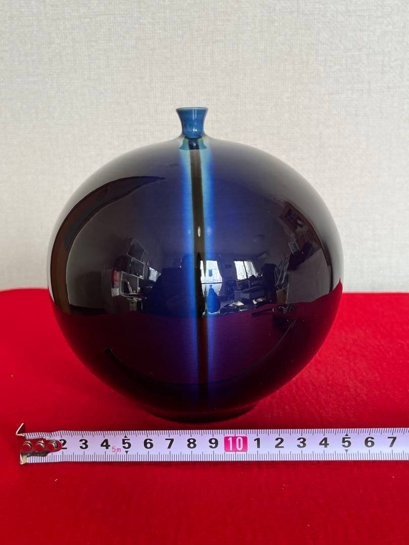 【希少】三代 人間国宝 徳田八十吉 (正彦銘)深厚耀彩 線文 壺 T245