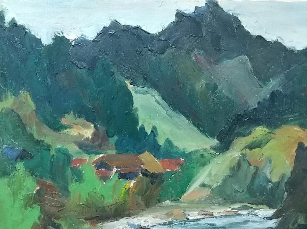 「飯能風景」名栗川 '60 F8 絵画 油絵 油彩画 風景画 アート