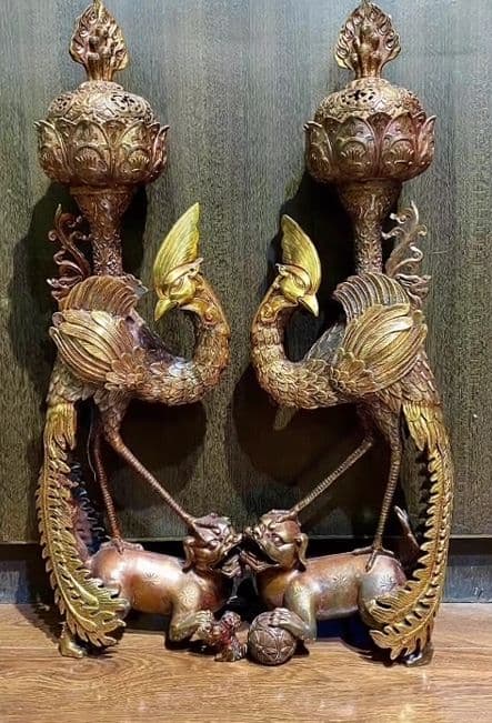 銅器 仏教 鳳凰塔の香炉 古美術 コレクション品 銅製 工芸品 彫刻装飾品置物