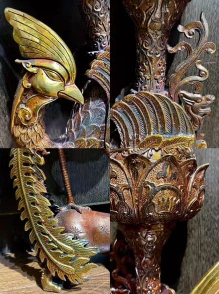 銅器 仏教 鳳凰塔の香炉 古美術 コレクション品 銅製 工芸品 彫刻装飾品置物