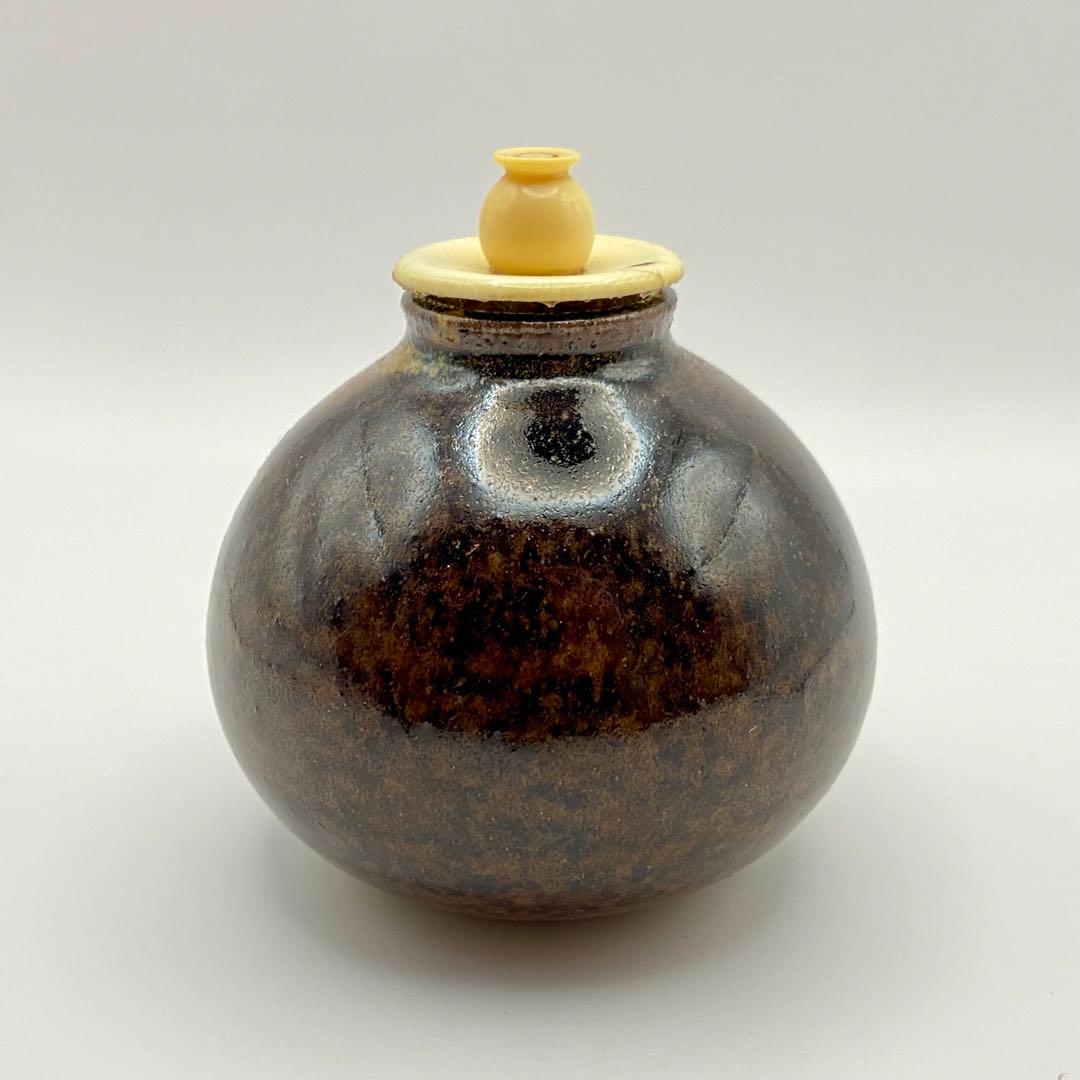 淡々斎書付 茄子茶入 膳所焼　陽炎園　共箱入　茶道具　濃茶器　唐物