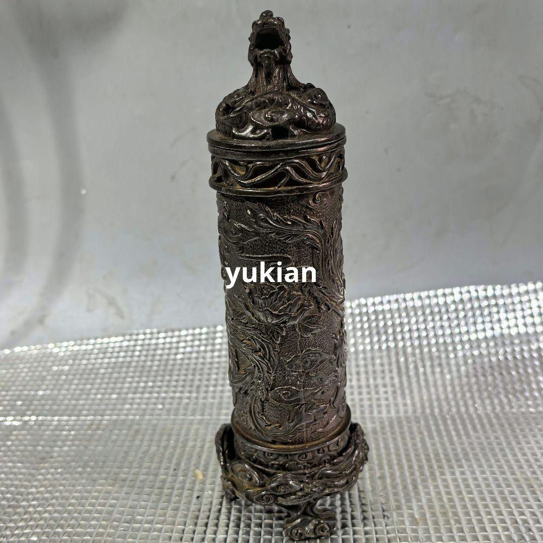 銅器 龍鳳竜柱香炉 香筒 薫炉 置物 香挿 装飾品 工芸品 美術品