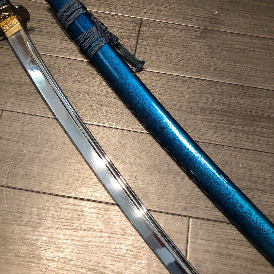 高級模造刀　高級居合刀　樋入り刀身　優波紋　亜合金刀身　名刀　居合刀　青拵え