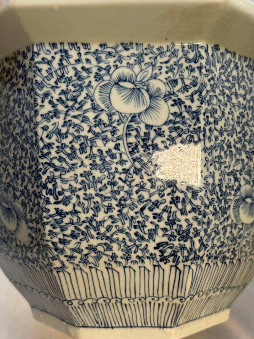 中国　清時代　染付花卉紋　八角鉢　アンティーク　送料込み260118