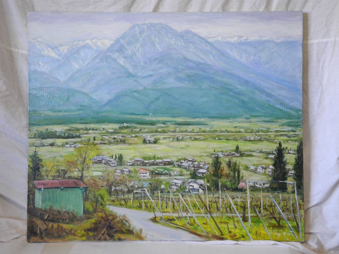 油絵安曇野有明山
