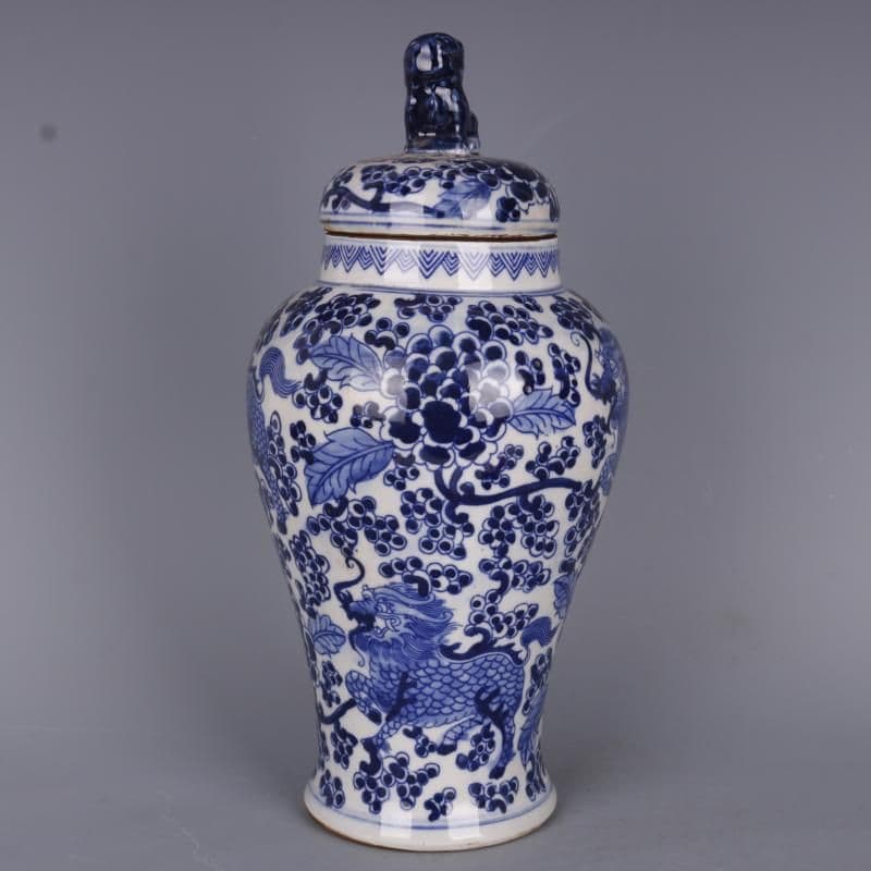 康熙青花穿花麒麟紋獅子壺 景徳鎮 陶磁器 装飾品 現代工芸品美術品 置物