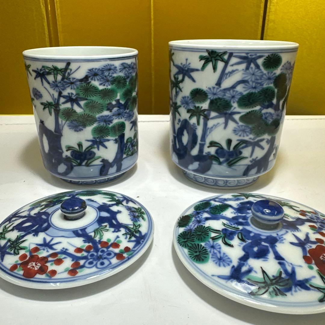 湯吞，京焼，平安，清水焼，茶道具 陶磁器 花柄 2個セット