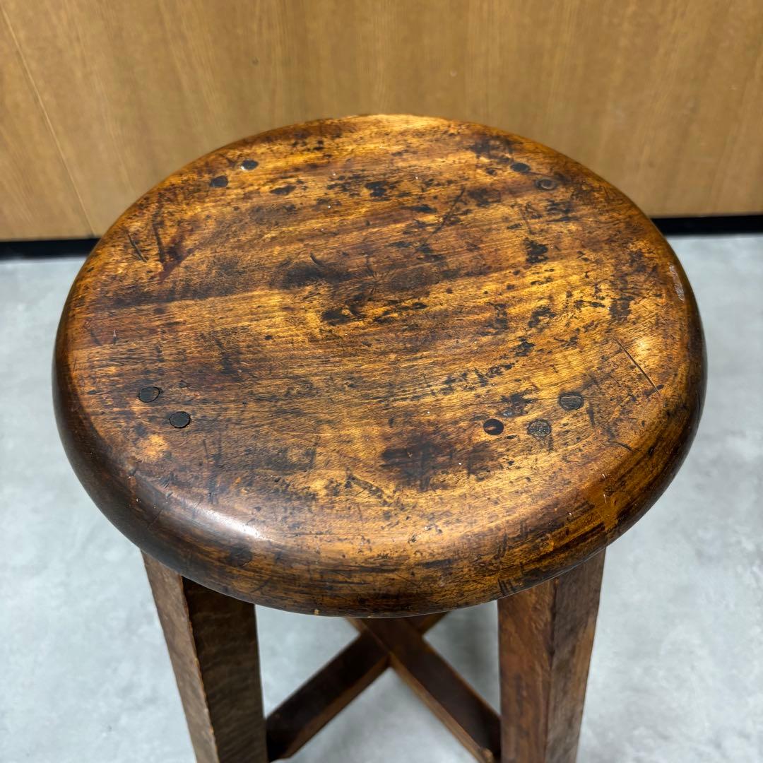【アンティーク】丸スツール　スツール　イス　太足　4本足　丸椅子　昭和レトロ