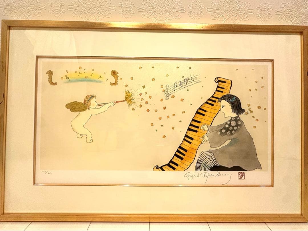 期間限定値下げ/美品 フジ子・ヘミング/水彩画 天使の訪れ/直筆サイン入り