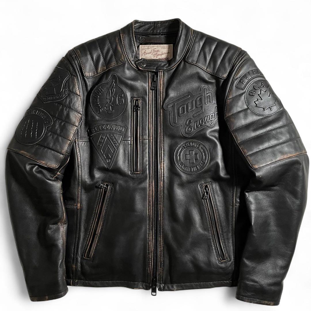 avirex レザージャケット ラムレザー エンボス パッチ ヴィンテージ加工