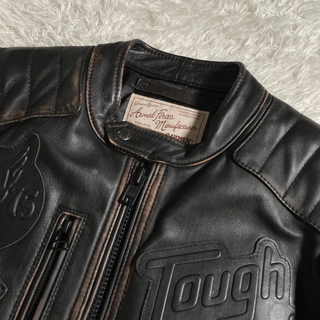 avirex レザージャケット ラムレザー エンボス パッチ ヴィンテージ加工