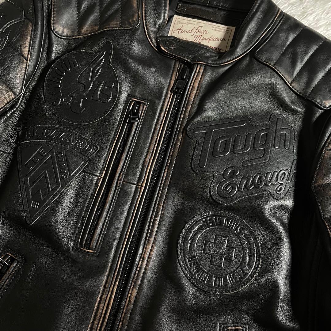 avirex レザージャケット ラムレザー エンボス パッチ ヴィンテージ加工