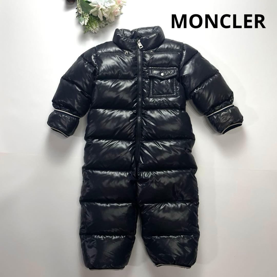 高級感✨モンクレール ロンパース ダウン サイズ80 子供服 黒 ロゴ入り 美品