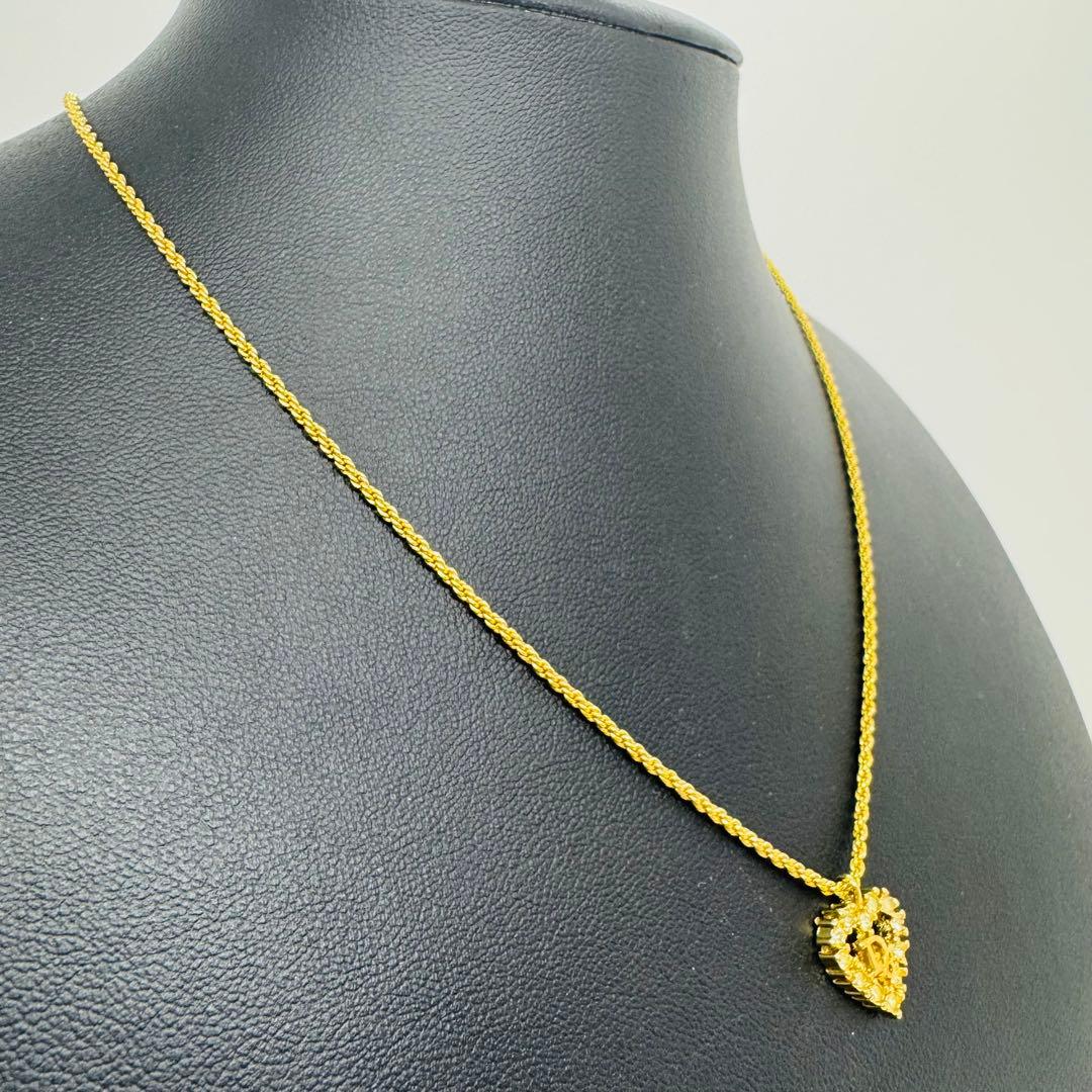 ✨Dior✨ディオール✨ラインストーン✨ハート型トップ✨ゴールド✨ネックレス✨