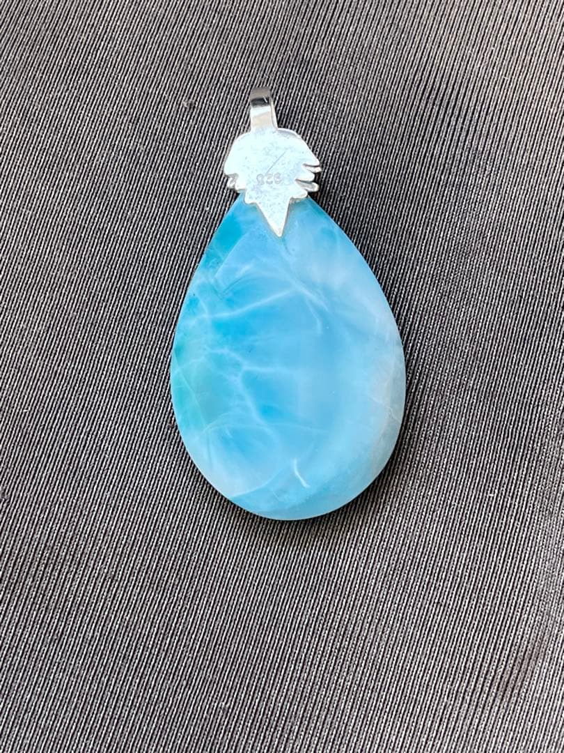 天然石ラリマー☆高品質！しずく型ペンダントトップ①☆リーフ型バチカンがステキ！