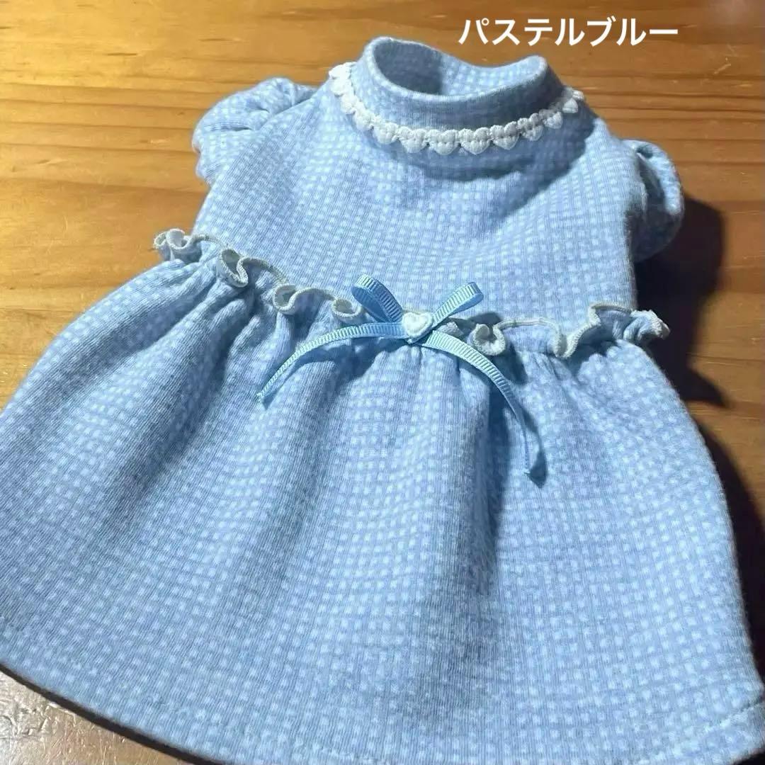ハンドメイド犬服　パステルカラーのパフスリーブワンピ　色違い３色　接結ニット