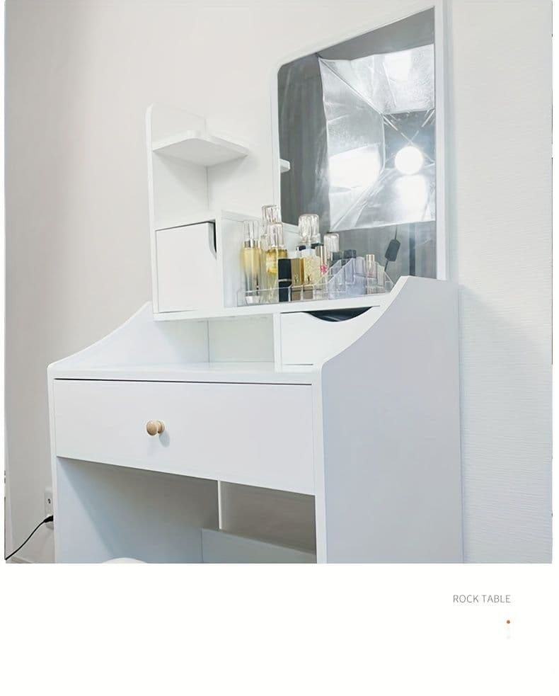 ホワイトノルディックドレッサーセット スツール付き 引き出し収納 省スペース