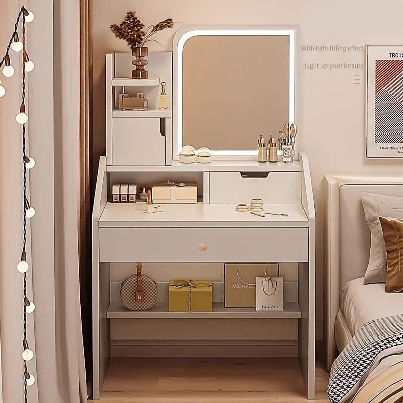 ホワイトノルディックドレッサーセット スツール付き 引き出し収納 省スペース