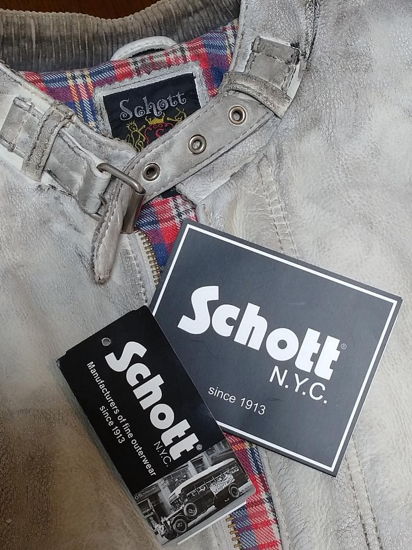 Schott★ショット★シングルライダース★レザー★ダメージ加工 ホワイト白