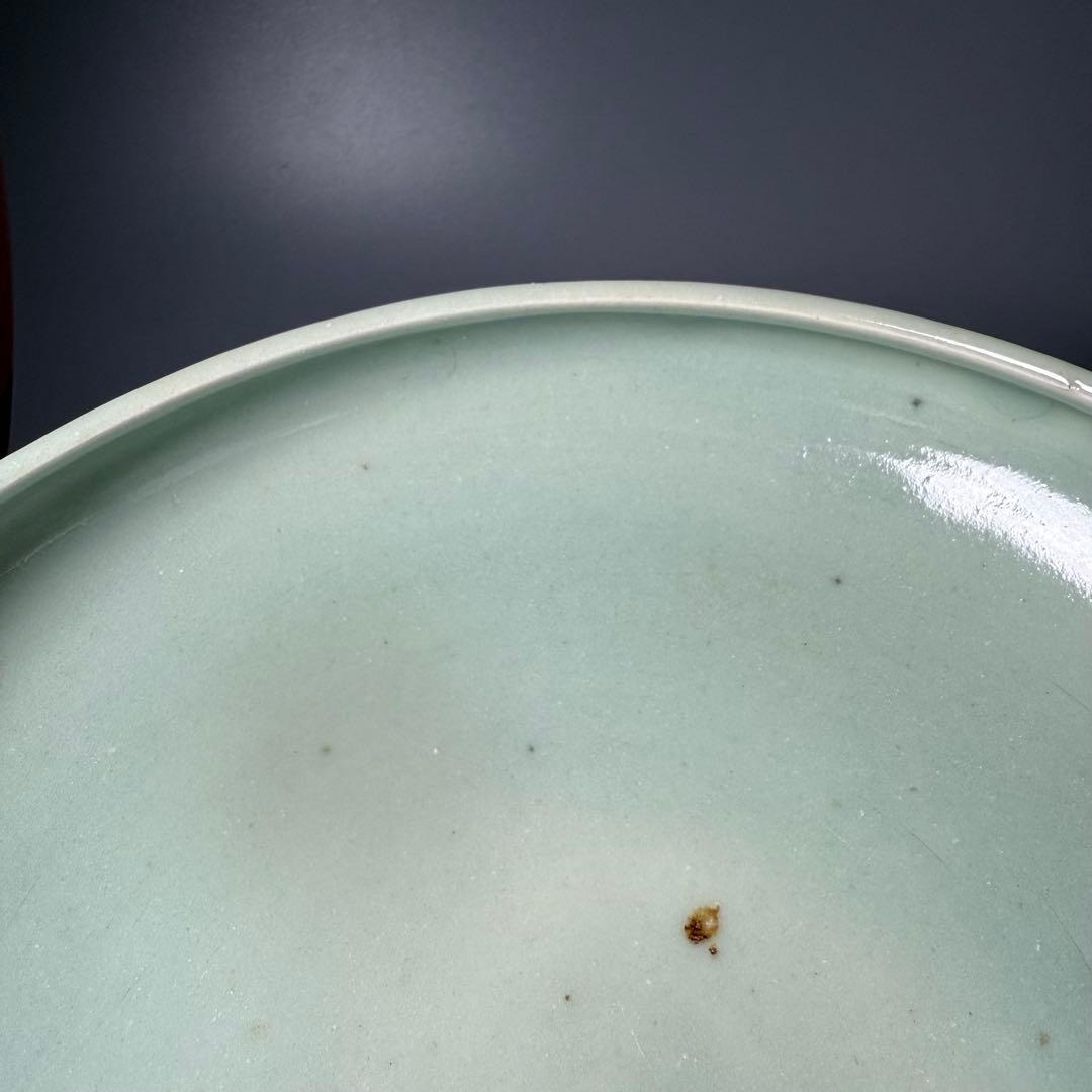 盛期鍋島　安永8年（1779年）　青磁水鉢　当時の共箱　共布　鍋島家　旧蔵