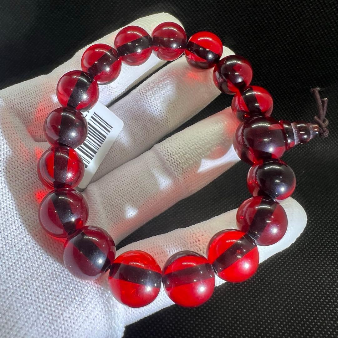 新品　天然レッドアンバー 赤琥珀10mmブレスレット鑑定書付きAB999
