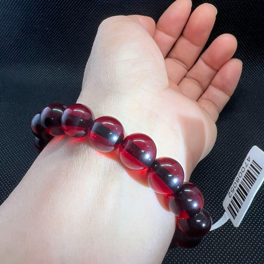 新品　天然レッドアンバー 赤琥珀10mmブレスレット鑑定書付きAB999