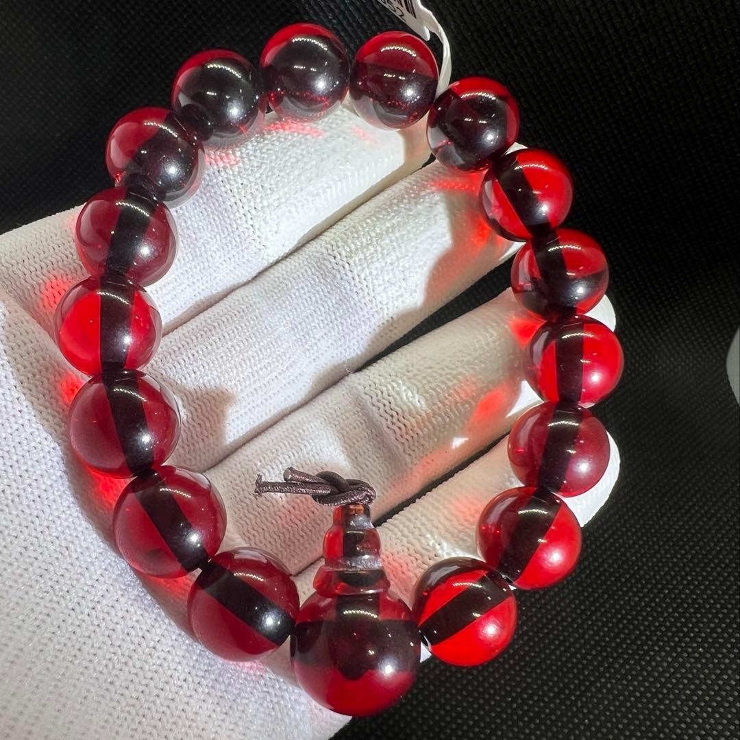 新品　天然レッドアンバー 赤琥珀10mmブレスレット鑑定書付きAB999