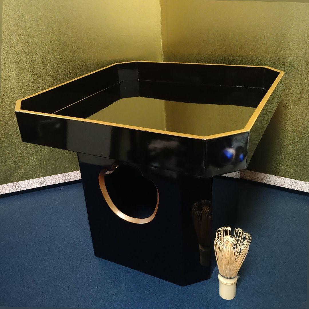 AH66 輪島塗 三宝 黒漆塗 神具 仏具 お供え置 木製黒漆塗 縁金彩