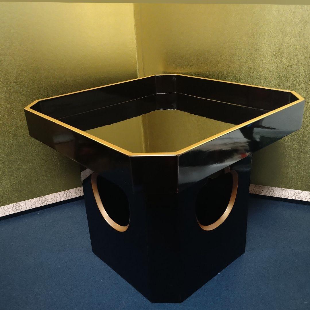 AH66 輪島塗 三宝 黒漆塗 神具 仏具 お供え置 木製黒漆塗 縁金彩